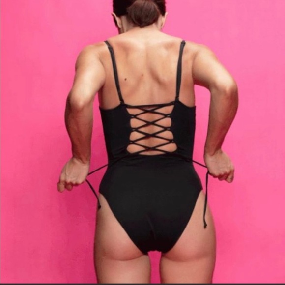 TA3 Swim Lacey Swimsuit Bodysuit One Piece Black- Medium LONG- NWT sold out - Picture 3 of 4